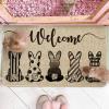 Artoid Mode Cute Buffalo Plaid Stripes Dot Bunny Welcome Easter Doormat, Seasonal Spring Summer Holiday Low-Profile Yard Floor Switch Mat for Indoor Outdoor 17 x 29 Inch