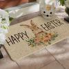 Artoid Mode Cute Rabbit Flowers Happy Easter Welcome Decorative Doormat, Seasonal Spring Low-Profile Rug Switch Mat for Indoor Outdoor 17×29 Inch