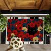 Artoid Mode Floral Red Flowers and Black Cat Patriotic 4TH of July Doormat, Memorial Day Home Decor Low-Profile Switch Rug Door Mat Floor Mat for Indoor Outdoor 17×29 Inch