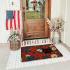 Artoid Mode Floral Red Flowers and Black Cat Patriotic 4TH of July Doormat, Memorial Day Home Decor Low-Profile Switch Rug Door Mat Floor Mat for Indoor Outdoor 17×29 Inch