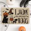 Artoid Mode Ghost Pumpkins Cat Halloween Doormat, I Hope You Brought Boos Spider Web Home Decor Low-Profile Switch Rug Door Mat Floor Mat for Indoor Outdoor 17×29 Inch(Beige)