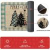 Artoid Mode Green Buffalo Plaid Xmas Tree Merry Christmas Kitchen Mats Set of 2, Winter Home Decor Low-Profile Kitchen Rugs for Floor – 17×29 and 17×47 Inch(Blue/Beige)