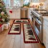 Artoid Mode Green Buffalo Plaid Xmas Tree Merry Christmas Kitchen Mats Set of 2, Winter Home Decor Low-Profile Kitchen Rugs for Floor – 17×29 and 17×47 Inch(Red/Beige)