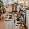 Artoid Mode Green Buffalo Plaid Xmas Tree Merry Christmas Kitchen Mats Set of 2, Winter Home Decor Low-Profile Kitchen Rugs for Floor – 17×29 and 17×47 Inch(Black/Beige)
