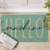 Artoid Mode Green Hello Sunshine Summer Decorative Doormat, Seasonal Spring Holiday Low-Profile Floor Mat Switch Mat for Indoor Outdoor 17 x 29 Inch(Blue)