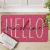 Artoid Mode Green Hello Sunshine Summer Decorative Doormat, Seasonal Spring Holiday Low-Profile Floor Mat Switch Mat for Indoor Outdoor 17 x 29 Inch(Pink)