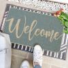 Artoid Mode Green Welcome Spring Doormat, Home Summer Decor Switch Rug Door Mat Floor Mat 17×29 Inch(Blue-1 Welcome)