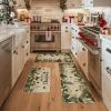 Artoid Mode Leaves Holly Merry Christmas Kitchen Mats Set of 2, Winter Home Decor Low-Profile Kitchen Rugs for Floor – 17×29 and 17×47 Inch(Green/Beige)