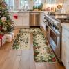 Artoid Mode Leaves Holly Merry Christmas Kitchen Mats Set of 2, Winter Home Decor Low-Profile Kitchen Rugs for Floor – 17×29 and 17×47 Inch(Green/Beige)