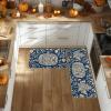 Artoid Mode Orange Flower Pumpkin Fall Kitchen Mats Set of 2, Autumn Home Decor Low-Profile Kitchen Rugs for Floor – 17×29 and 17×47 Inch(Blue)