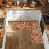 Artoid Mode Orange Flower Pumpkin Fall Kitchen Mats Set of 2, Autumn Home Decor Low-Profile Kitchen Rugs for Floor – 17×29 and 17×47 Inch(Orange)