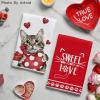 Artoid Mode Red Cat Heart Scarf Sweet Love Valentine’s Kitchen Towels Dish Towels, 18×26 Inch Anniversary Wedding Decoration Hand Towels Set of 2