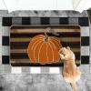 Artoid Mode Watercolor Stripes Pumpkin Decorative Doormat, Fall Seasonal Harvest Thanksgiving Vintage Rustic Low-Profile Yard Floor Mat Switch Mat for Indoor Outdoor 17 x 29 Inch(Brown)