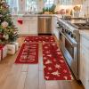 Artoid Mode Xmas Trees Snowflake Let It Snow Merry Christmas Kitchen Mats Set of 2, Winter Decor Low-Profile Kitchen Rugs – 17×29 and 17×47 Inch(Red)