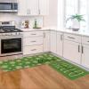 Artoid Mode Yellow Daisy Hello Sunshine Bloom Spring Kitchen Mats Set of 2, Home Decor Low-Profile Kitchen Rugs for Floor – 17×29 and 17×47 Inch(Green)
