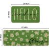Artoid Mode Yellow Daisy Hello Sunshine Bloom Spring Kitchen Mats Set of 2, Home Decor Low-Profile Kitchen Rugs for Floor – 17×29 and 17×47 Inch(Green)