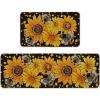 Artoid Mode Bee Sunflower Daisy Spring Kitchen Mats Set of 2, Black Summer Home Decor Low-Profile Kitchen Rugs for Floor – 17×29 and 17×47 Inch(Black)