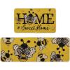 Artoid Mode Black Bee Home Sweet Home Spring Kitchen Mats Set of 2, Summer Home Decor Low-Profile Kitchen Rugs for Floor – 17×29 and 17×47 Inch(Yellow)