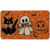 Artoid Mode Black Cat Jack-O’-Lantern Ghost Pumpkins Halloween Doormat, Seasonal Low-Profile Floor Switch Mat for Indoor Outdoor 17×29 Inch(Orange)