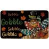 Artoid Mode Black Gobble Turkey Thanksgiving Doormat, Thanksful Maple Leaves Home Decor Low-Profile Switch Rug Door Mat Floor Mat for Indoor Outdoor 17×29 Inch(Black)