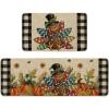 Artoid Mode Buffalo Plaid Turkey Thanksgiving Kitchen Mats Set of 2, Pumpkin Corn Maple Leaves Home Decor Low-Profile Kitchen Rugs for Floor – 17×29 and 17×47 Inch