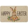Artoid Mode Cute Rabbit Flowers Happy Easter Welcome Decorative Doormat, Seasonal Spring Low-Profile Rug Switch Mat for Indoor Outdoor 17×29 Inch