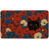 Artoid Mode Floral Red Flowers and Black Cat Patriotic 4TH of July Doormat, Memorial Day Home Decor Low-Profile Switch Rug Door Mat Floor Mat for Indoor Outdoor 17×29 Inch