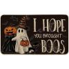 Artoid Mode Ghost Pumpkins Cat Halloween Doormat, I Hope You Brought Boos Spider Web Home Decor Low-Profile Switch Rug Door Mat Floor Mat for Indoor Outdoor 17×29 Inch(Black)
