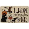 Artoid Mode Ghost Pumpkins Cat Halloween Doormat, I Hope You Brought Boos Spider Web Home Decor Low-Profile Switch Rug Door Mat Floor Mat for Indoor Outdoor 17×29 Inch(Beige)
