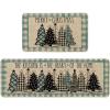 Artoid Mode Green Buffalo Plaid Xmas Tree Merry Christmas Kitchen Mats Set of 2, Winter Home Decor Low-Profile Kitchen Rugs for Floor – 17×29 and 17×47 Inch(Blue/Beige)