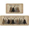 Artoid Mode Green Buffalo Plaid Xmas Tree Merry Christmas Kitchen Mats Set of 2, Winter Home Decor Low-Profile Kitchen Rugs for Floor – 17×29 and 17×47 Inch(Brown/Beige)