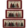 Artoid Mode Green Buffalo Plaid Xmas Tree Merry Christmas Kitchen Mats Set of 2, Winter Home Decor Low-Profile Kitchen Rugs for Floor – 17×29 and 17×47 Inch(Red/Beige)