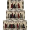 Artoid Mode Green Buffalo Plaid Xmas Tree Merry Christmas Kitchen Mats Set of 2, Winter Home Decor Low-Profile Kitchen Rugs for Floor – 17×29 and 17×47 Inch(Black/Beige)