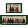 Artoid Mode Green Buffalo Plaid Xmas Tree Merry Christmas Kitchen Mats Set of 2, Winter Home Decor Low-Profile Kitchen Rugs for Floor – 17×29 and 17×47 Inch(Green/Beige)