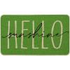 Artoid Mode Green Hello Sunshine Summer Decorative Doormat, Seasonal Spring Holiday Low-Profile Floor Mat Switch Mat for Indoor Outdoor 17 x 29 Inch(Green)