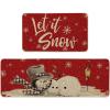 Artoid Mode Grey Let It Snow Snowflake Snowman Winter Kitchen Mats Set of 2, Christmas Decor Low-Profile Kitchen Rugs for Floor – 17×29 and 17×47 Inch(Red)