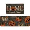 Artoid Mode Home Sweet Jack-O’-Lantern Pumpkin Halloween Kitchen Mats Set of 2, Low-Profile Decor Kitchen Rugs for Floor – 17×29 and 17×47 Inch(Black)