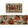Artoid Mode Home Sweet Jack-O’-Lantern Pumpkin Halloween Kitchen Mats Set of 2, Low-Profile Decor Kitchen Rugs for Floor – 17×29 and 17×47 Inch(Brown)
