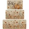 Artoid Mode Pumpkin Sunflowers Hello Fall Kitchen Mats Set of 2, Autumn Home Decor Low-Profile Kitchen Rugs for Floor – 17×29 and 17×47 Inch(Beige)