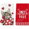 Artoid Mode Red Cat Heart Scarf Sweet Love Valentine’s Kitchen Towels Dish Towels, 18×26 Inch Anniversary Wedding Decoration Hand Towels Set of 2