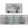 Artoid Mode Truck Pine Holly Stripes Christmas Decorative Kitchen Mats Set of 2, Home Decor Party Low-Profile Kitchen Rugs – 17×29 and 17×47 Inch