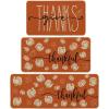 Artoid Mode Turkey Pumpkin Maple Leaves Thanksgiving Kitchen Mats Set of 2, Home Decor Low-Profile Kitchen Rugs for Floor – 17×29 and 17×47 Inch(Orange)