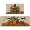 Artoid Mode Turkey Pumpkin Thanksgiving Kitchen Mats Set of 2, Give Thanks Home Decor Low-Profile Kitchen Rugs for Floor – 17×29 and 17×47 Inch