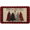 Artoid Mode Watercolor Buffalo Plaid Christmas Trees Welcome Decorative Doormat, Seasonal Winter Low-Profile Rug Switch Mat for Indoor Outdoor 17×29 Inch(Red/Beige)