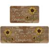 Artoid Mode Wood Bee Sunflower Spring Kitchen Mats Set of 2, Summer Home Decor Low-Profile Kitchen Rugs for Floor – 17×29 and 17×47 Inch(Brown)