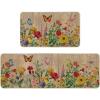 Artoid Mode Wood Flowers Butterfly Spring Kitchen Mats Set of 2, Seasonal Home Decor Leaves Low-Profile Kitchen Rugs for Floor – 17×29 and 17×47 Inch(Brown)