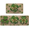 Artoid Mode Wood Lucky Shamrock Blessed Charm St. Patrick’s Day Kitchen Mats Set of 2, Home Decor Low-Profile Kitchen Rugs for Floor – 17×29 and 17×47 Inch