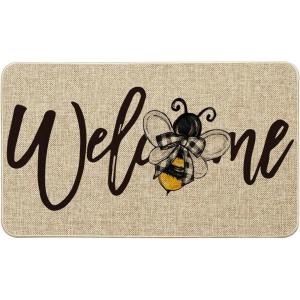 Artoid Mode Bee Welcome Spring Doormat, Home Summer Decor Low-Profile Switch Rug Door Mat Floor Mat for Indoor Outdoor 17×29 Inch(Beige)