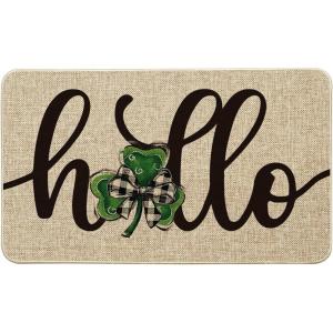 Artoid Mode Beige Shamrock Hello St. Patrick’s Day Doormat, Home Decor Low-Profile Switch Rug Door Mat Floor Mat for Indoor Outdoor 17×29 Inch