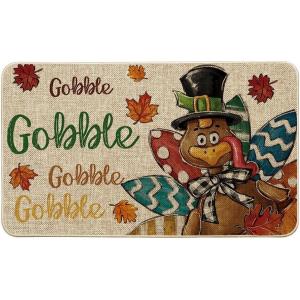 Artoid Mode Black Gobble Turkey Thanksgiving Doormat, Thanksful Maple Leaves Home Decor Low-Profile Switch Rug Door Mat Floor Mat for Indoor Outdoor 17×29 Inch(Beige)